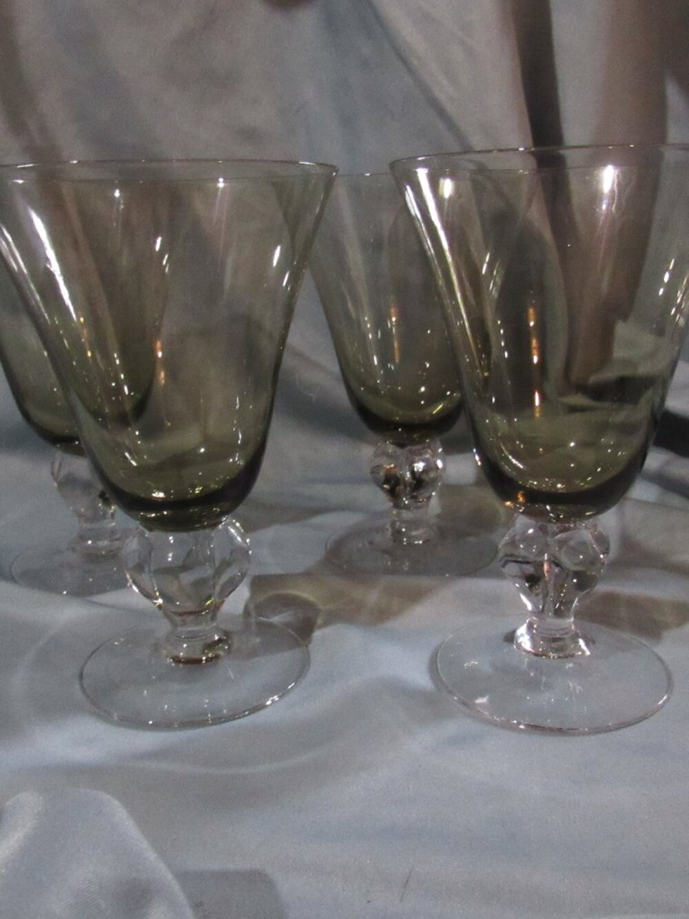 MCM Swedish Glass Gulli / Astrid Smoke Set of 4 Goblets, Lobed Stem, Gray Z236